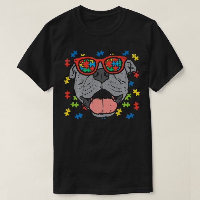 T-shirt Lunettes de Sensibilisation sur l'autisme Pitbull  (Design devant)