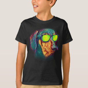 T-shirt Lunettes de soleil au néon colorées de chien de