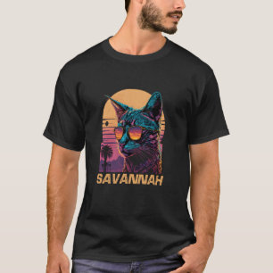 T-shirt Lunettes de soleil Cool Retro Sunset Savannah Cat