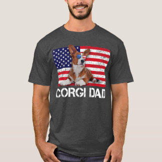 T-shirt Lunettes de soleil Corgi Papa Drapeau américain Am