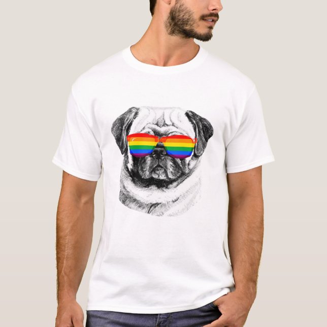 T-shirt Lunettes de soleil de fierté de carlin (Devant)