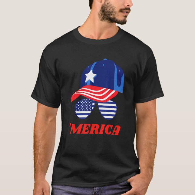T-shirt Lunettes De Soleil Et Casquette À Drapeau Américai (Devant)