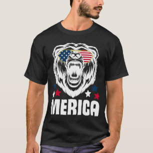 T-shirt Lunettes de soleil Merica 4 juillet Ours Drapeau A