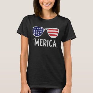 T-shirt Lunettes de soleil Merica 4 juillet USA Drapeau Pa