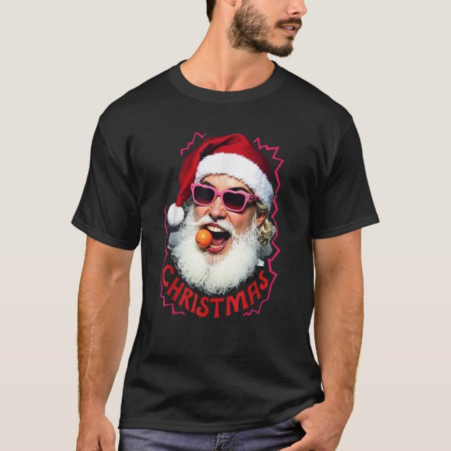 T-shirt Lunettes de soleil Santa Claus Orange Rock Roll No (Devant)