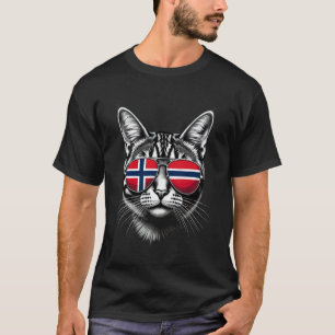 T-shirt Lunettes de soleil visage de chat drapeau norvégie