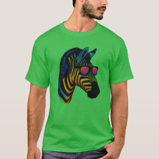 T-shirt Lunettes de soleil zèbre cool 90s casque musique v