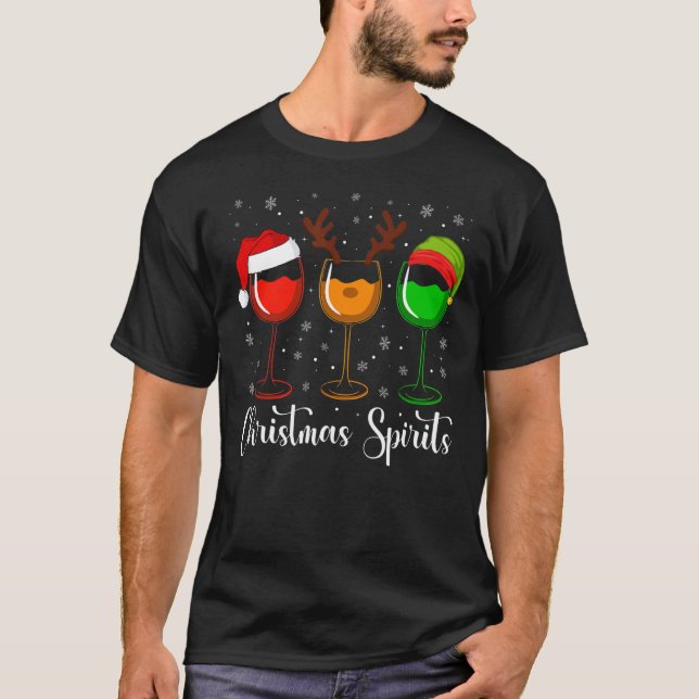 T-shirt Lunettes De Vin Esprits De Noël Joyeux Elfes (Devant)
