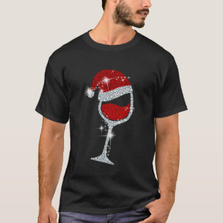 T-shirt Lunettes de vin Santa Hat Noël Tee Funny Vin Lo