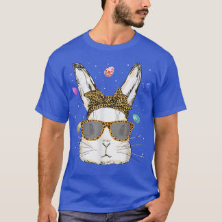 T-shirt Lunettes Empreinte de léopard Visage Lapin Mignonn