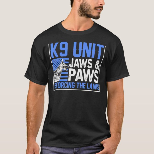 T-shirt L'Unité K9 De Police Jaws Et Paws Appliquant (Devant)