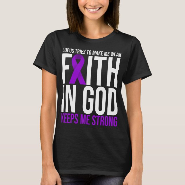 T-shirt Lupus Awareness Faith God Survivant Purple Ribbon (Devant)