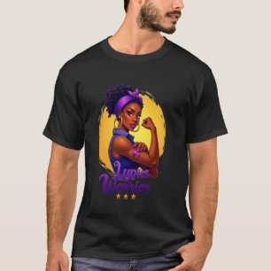 T-shirt Lupus Warrior Afro Black Woman Wear Purple Ribbon