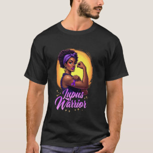 T-shirt Lupus Warrior Afro Black Woman Wear Purple Ribbon