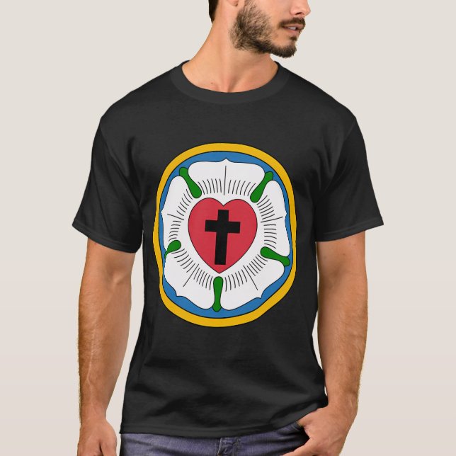 T-shirt Luthérien protestant Martin Luther Rose 95 Thèses (Devant)