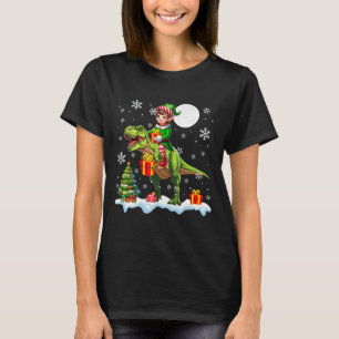 T-shirt Lutin chevauchant le sapin de Noël T-rex lumières 