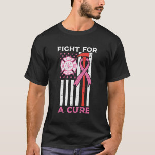T-shirt Lutter Pour Un Pompier Cure Us Drapeau Cancer Du S