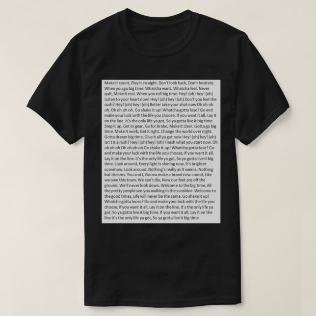 T-shirt Lyrics to Big Time Rush   (Design devant)