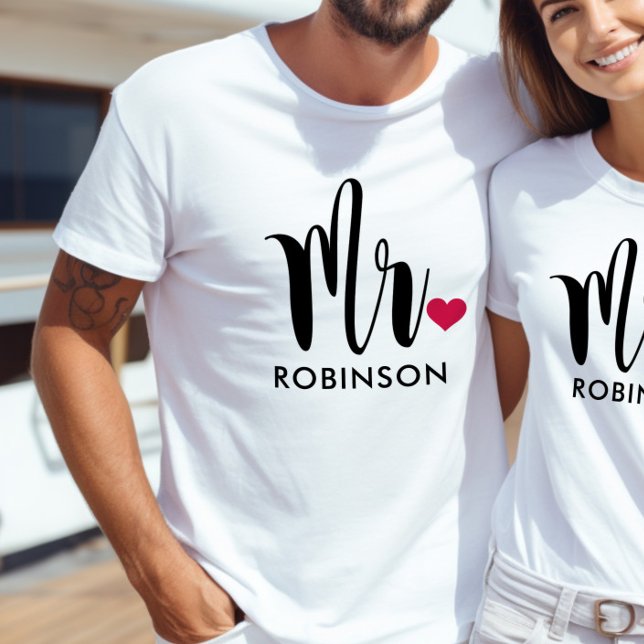 T-shirt M. Black Modern Script Monogramme de mariage perso (Créateur téléchargé)