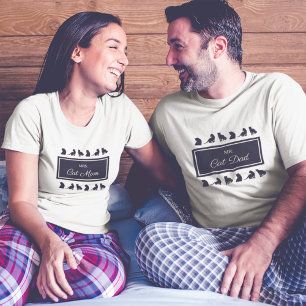 T-shirt M. Chat Papa Noir Blanc Correspondant Couple Mari