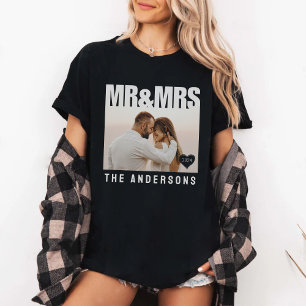 T-shirt M. & Mme Photo Block Nom de l'anniversaire du coeu