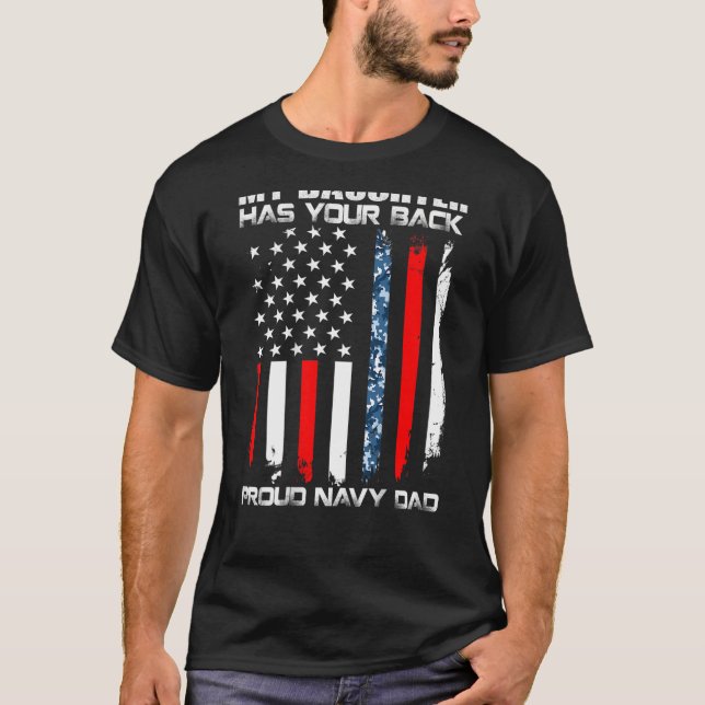 T-shirt Ma Fille A Ton Dos Fier Marine Papa Américain (Devant)