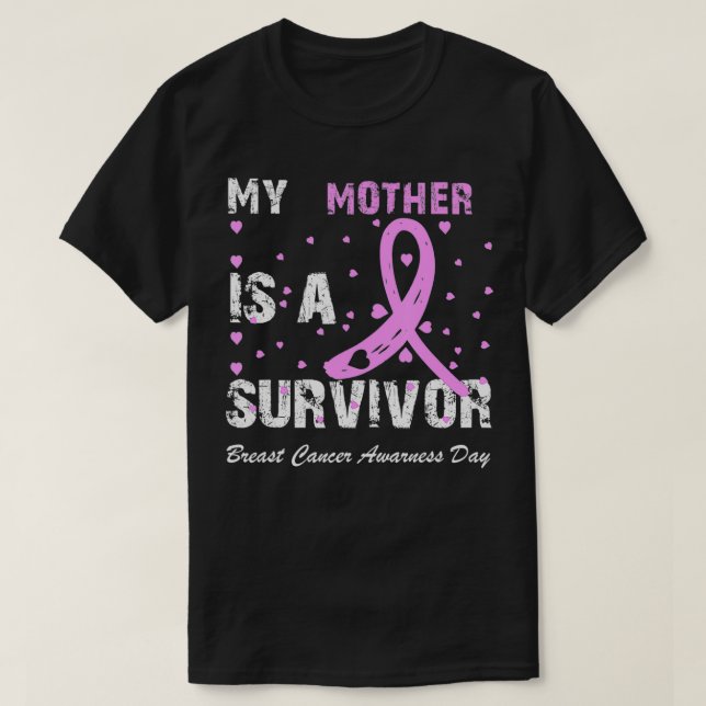 T-shirt Ma mère est une survivante Cancer du sein dragon b (Design devant)
