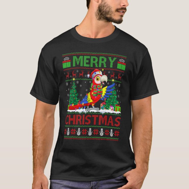 T-shirt Macaw Bird   Xmas Tree Lights Ugly Santa Macaw Chr (Devant)