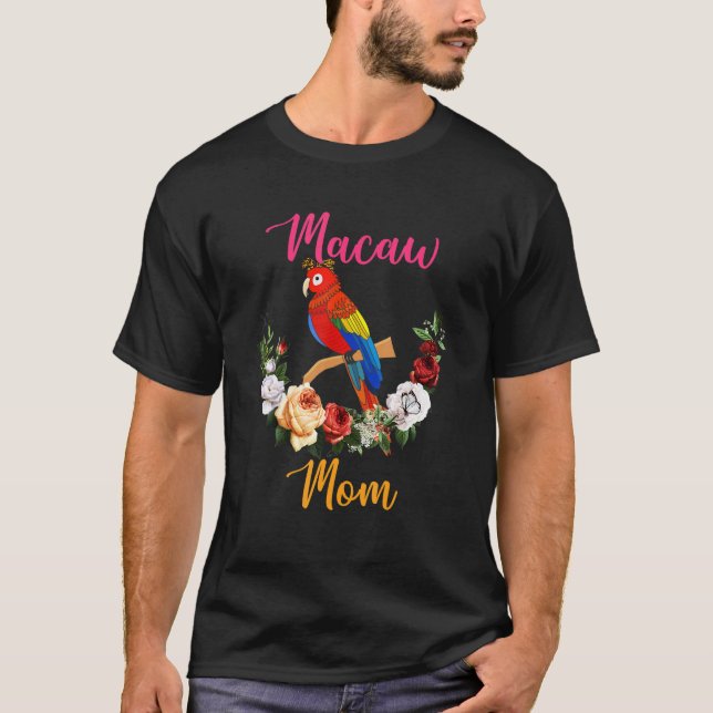 T-shirt Macaw Mom Floral Macaw Bow Tie Lover Mother's Day (Devant)