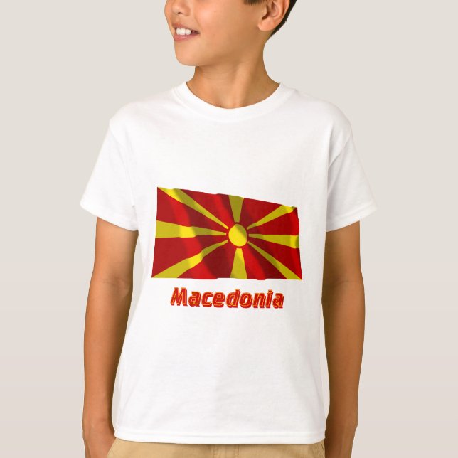 T-shirt Macédoine ondulant le drapeau avec le nom (Devant)