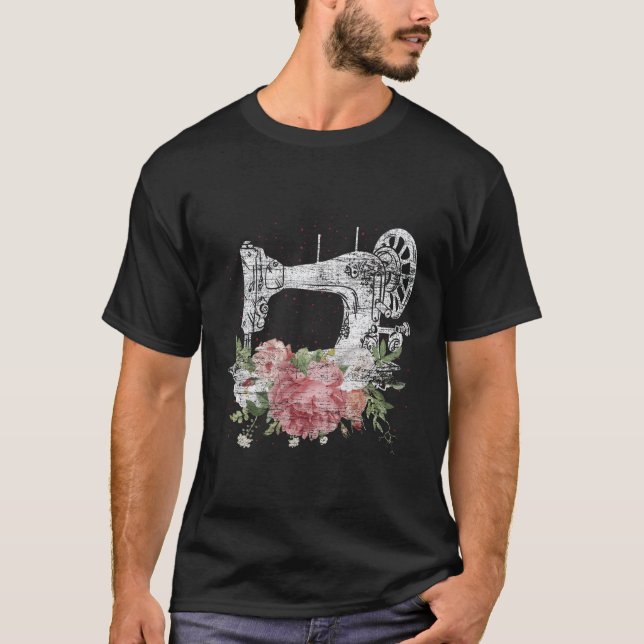 T-shirt Machine à coudre Artisanat Quilting Fleurs d'égout (Devant)