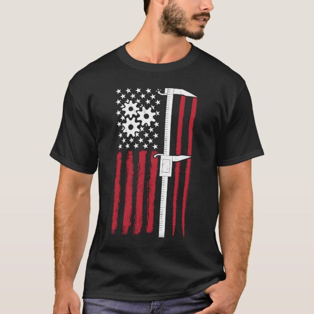 T-shirt Machine Calibrer Machiniste American Flag Tools Di (Devant)