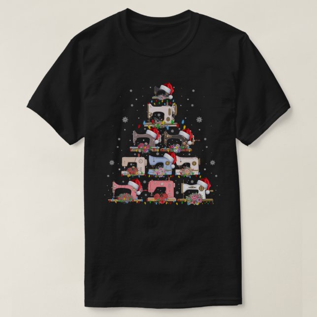 T-shirt Machines à coudre Arbre de Noël Amusant de couture (Design devant)