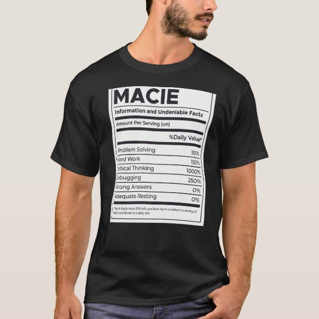 T-shirt Macie Nutrition Information Problème Résoudre Dur  (Devant)