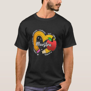 T-shirt Maestra Mot Avec Crayon Cœur Espagnol ESL Bilingue