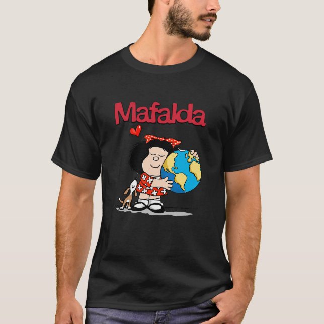 T-shirt Mafalda, the world and her puppy.  (Devant)