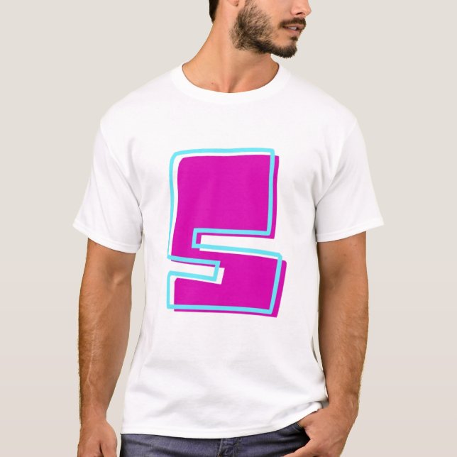 T-shirt Magenta et lettre Turquoise S élégantes (Devant)