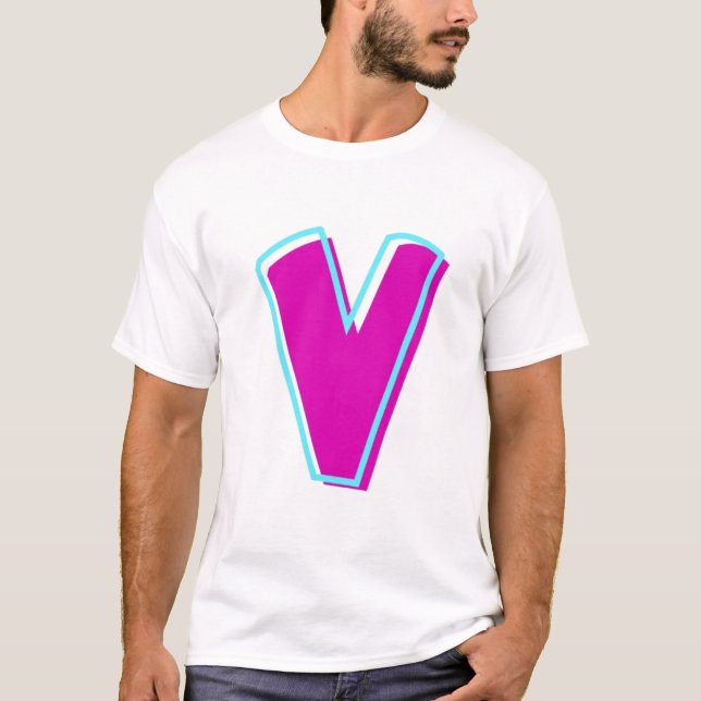 T-shirt Magenta et lettre Turquoise V élégantes (Devant)