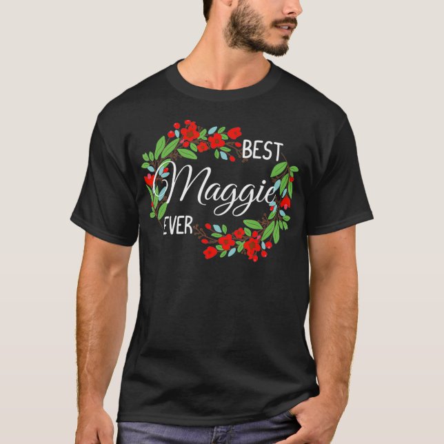 T-shirt Maggie Nom personnalisé Floral Wreath Flower (Devant)