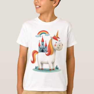 T-shirt Magical Unicorn with Castle and Rainbow – Cute Kid