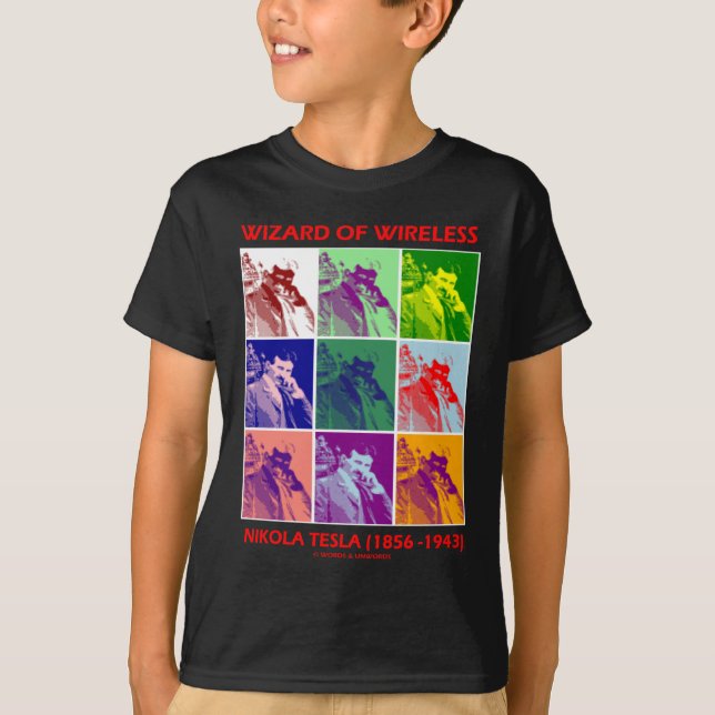 T-shirt Magicien de radio (Nikola Tesla neuf images) (Devant)