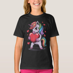 T-shirt Magique Unicorne tenant coeur Valentines Jour