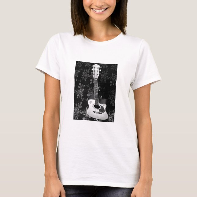 T-shirt Magnifique Belle Guitare Africaine Niveaux de Gris (Devant)