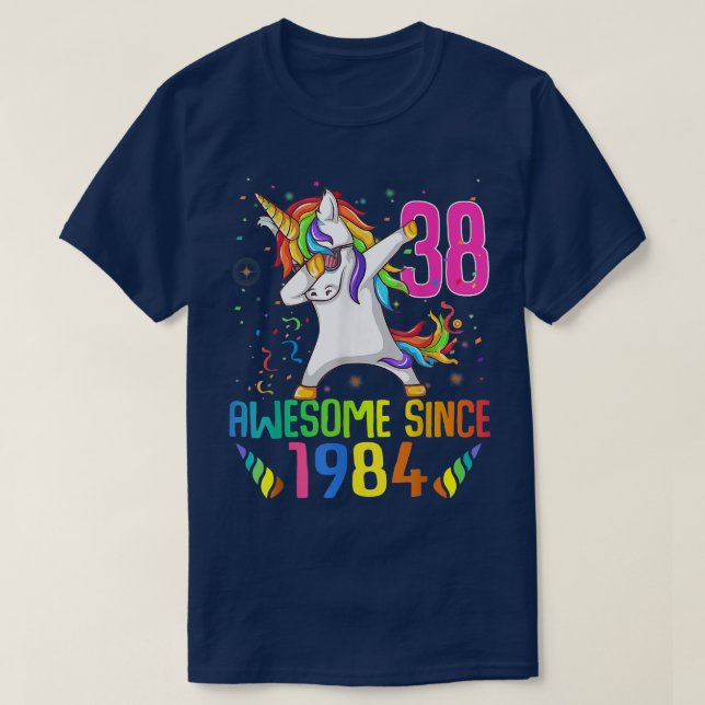 T-shirt Magnifique Depuis 1984 Dabbing Unicorn Anniversair (Design devant)