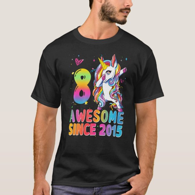 T-shirt Magnifique depuis 2015 Dabbing Unicorn 8e annivers (Devant)