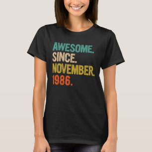 T-shirt Magnifique Depuis Novembre 1986 Cadeaux de 36 Ans 