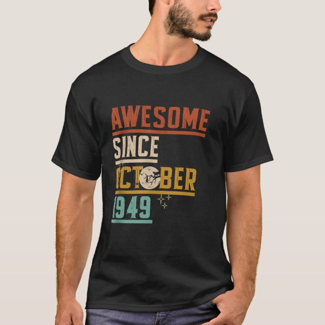 T-shirt Magnifique Depuis Octobre 1949 Lune Chat Chat Hal  (Devant)