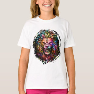 T-SHIRT MAGNIFIQUE RUGISSEMENT DE LION ABSTRAIT GÉOMÉTRIQU