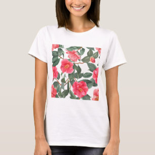 T-shirt Magnifiques fleurs de camélia et motif de feuilles
