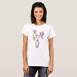 T-shirt Magnolia Rose Élégant Aquarelle